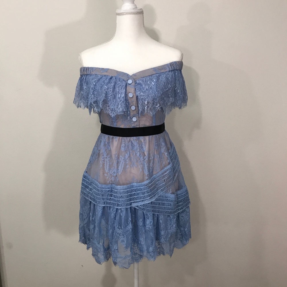 Xueyuanfeng Blue Lace Dress Size Medium